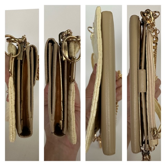 💯 PRADA Logo Beige Flap Saffiano Leather Wallet of Chain w/ auth cert - Picture 10 of 14